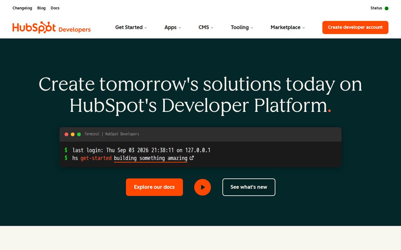 Developer platform landing page