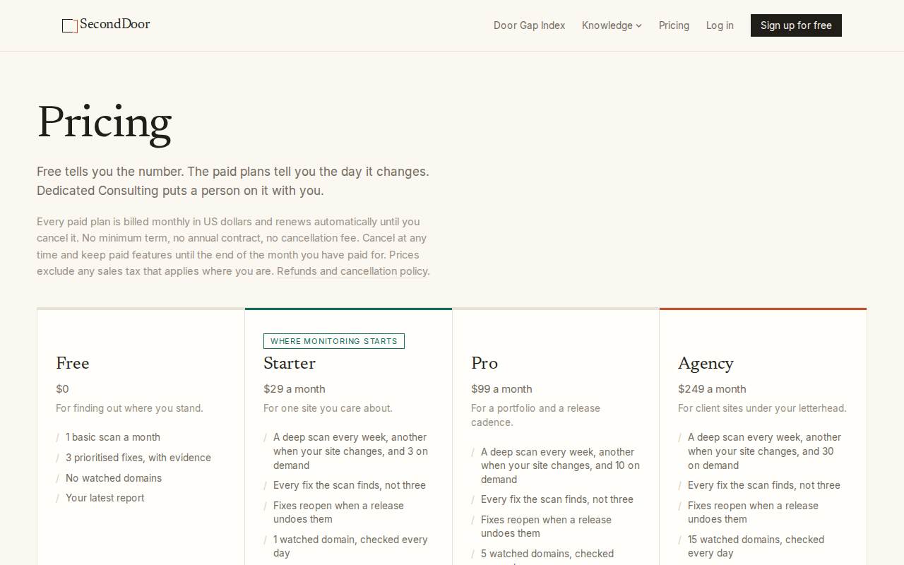Pricing page
