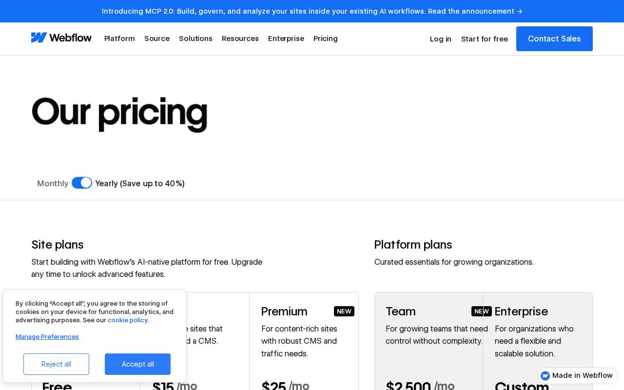 Pricing page